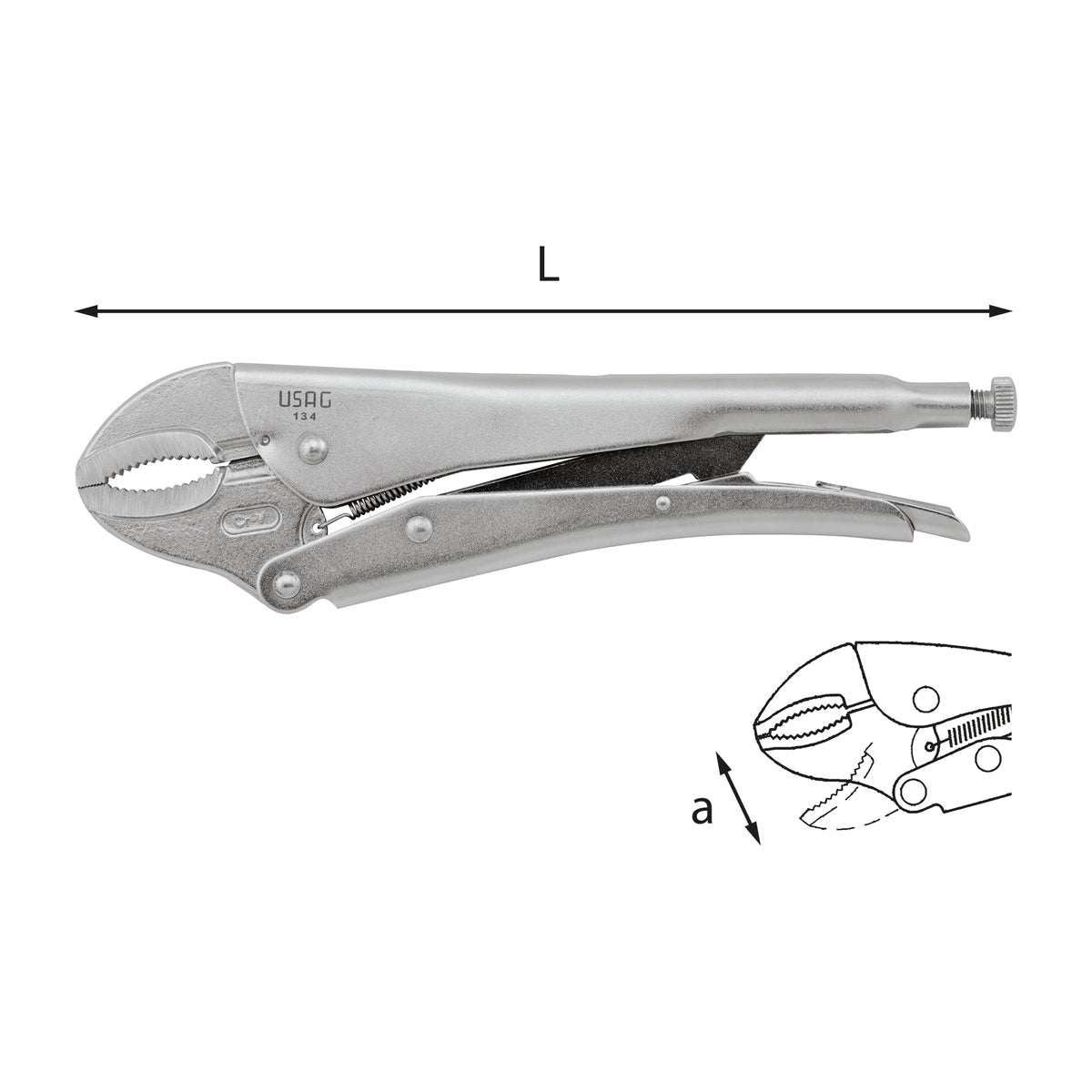 Pinze regolabili autobloccanti con ganasce concave L.(180-250)mm - 134 Usag