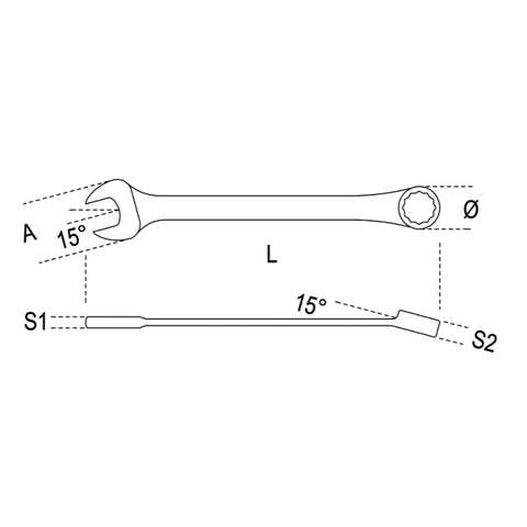 Chiave combinata a forchetta e poligonale, inclinata di 15 - Beta 42