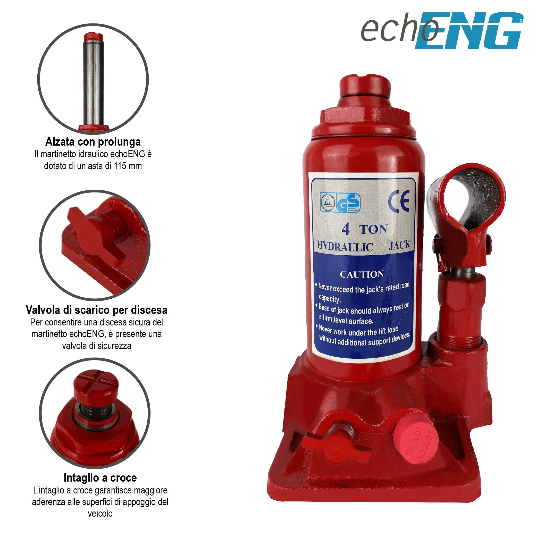Cric auto sollevatore idraulico martinetto a bottiglia 4 t - echoENG MA CB 0004