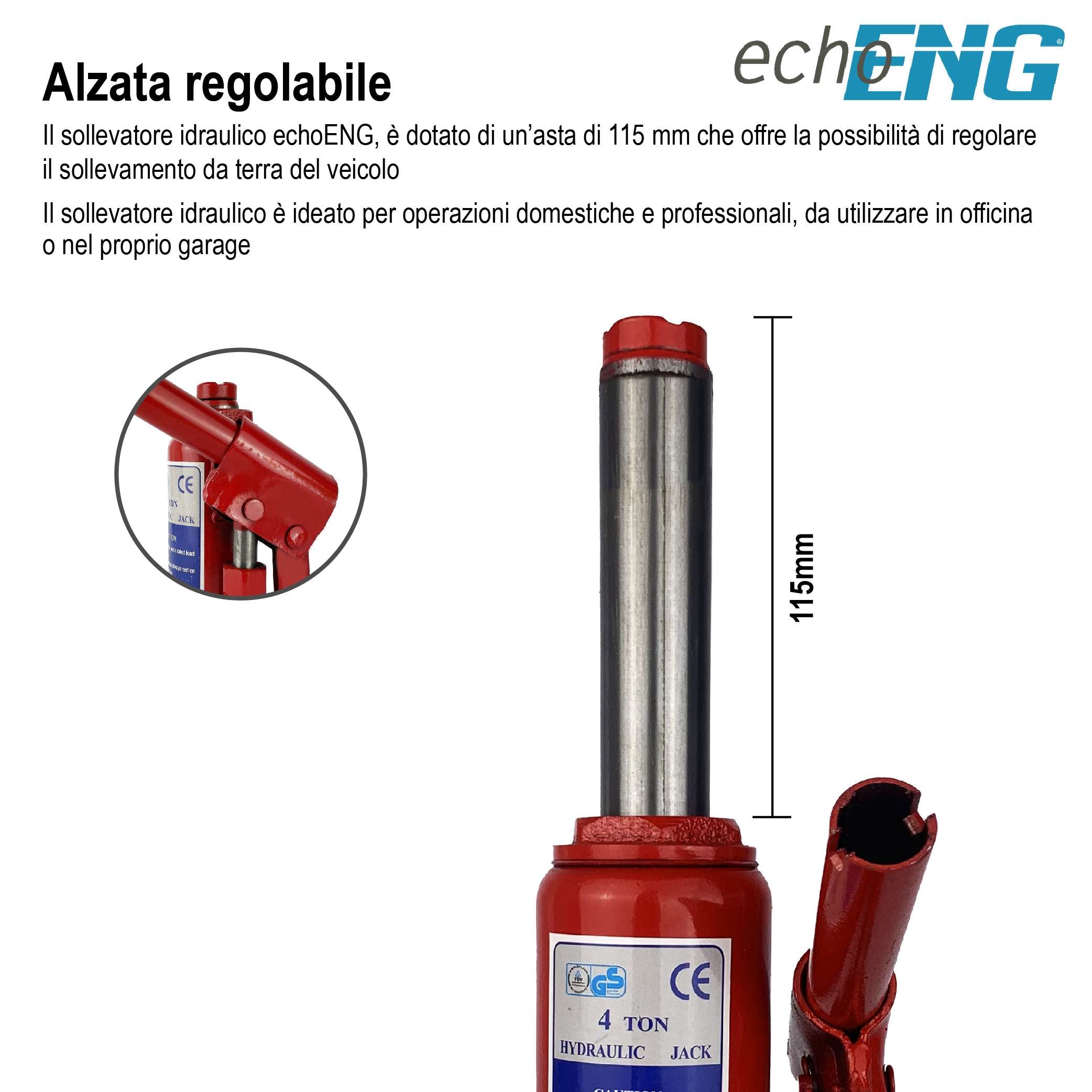 Cric auto sollevatore idraulico martinetto a bottiglia 6 t - echoENG MA CB 0006