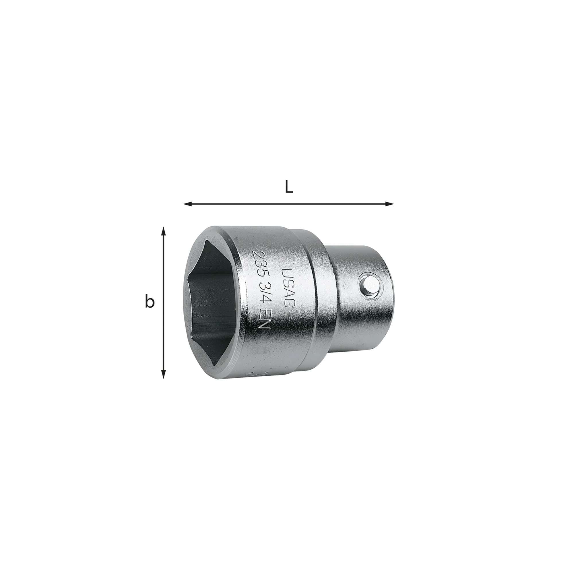 Chiavi a bussola L.53mm con bocca esagonale 23mm - Usag 235 3/4 EN