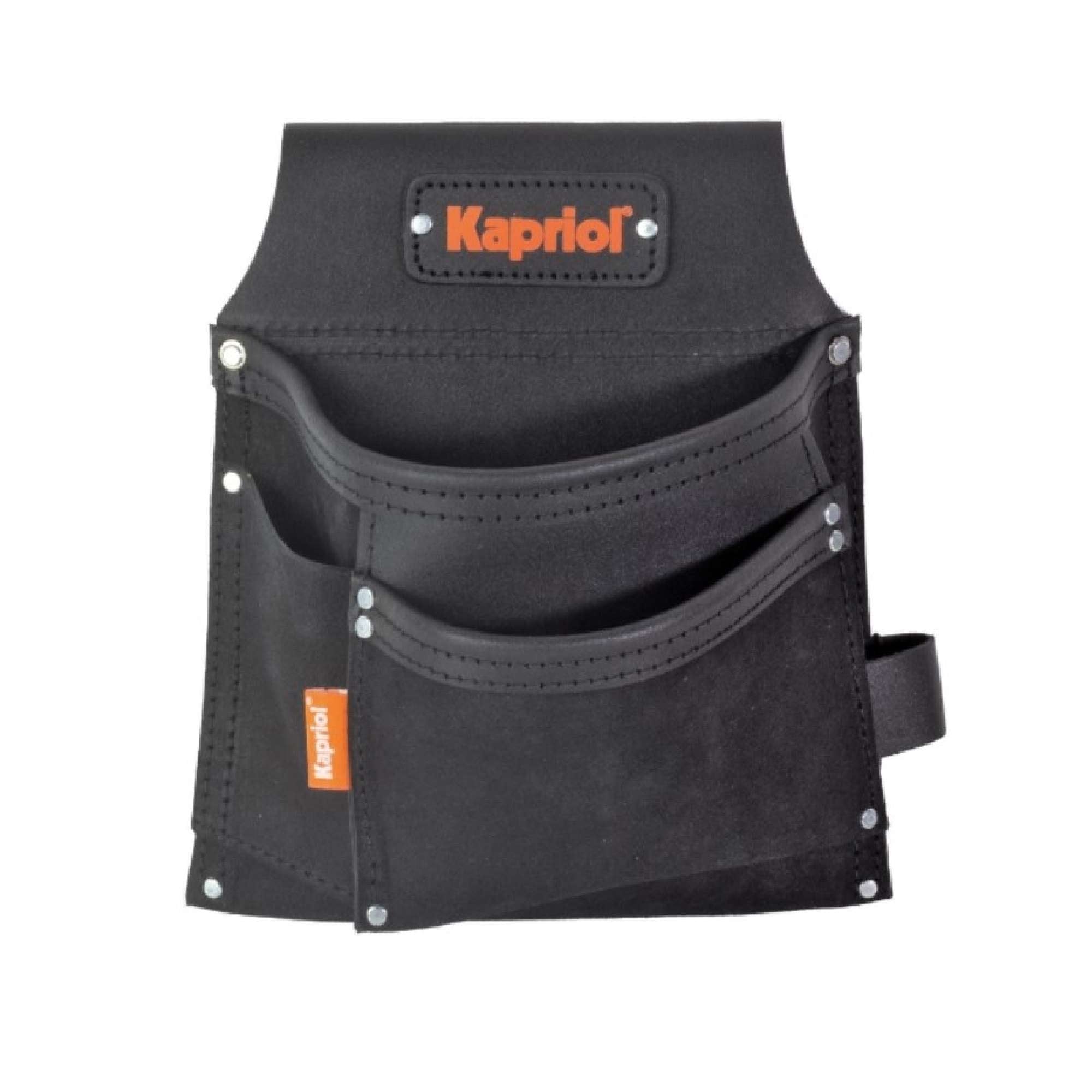 Borsa in pelle da carpentiere a 3 tasche nera - Kapriol 25055