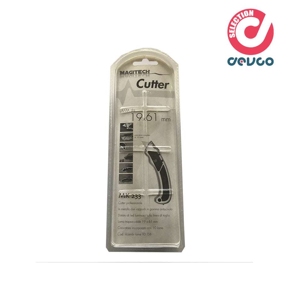 Cutter lama 19x61 mm con 10 lame incluse e luce led - Magitech - MK233