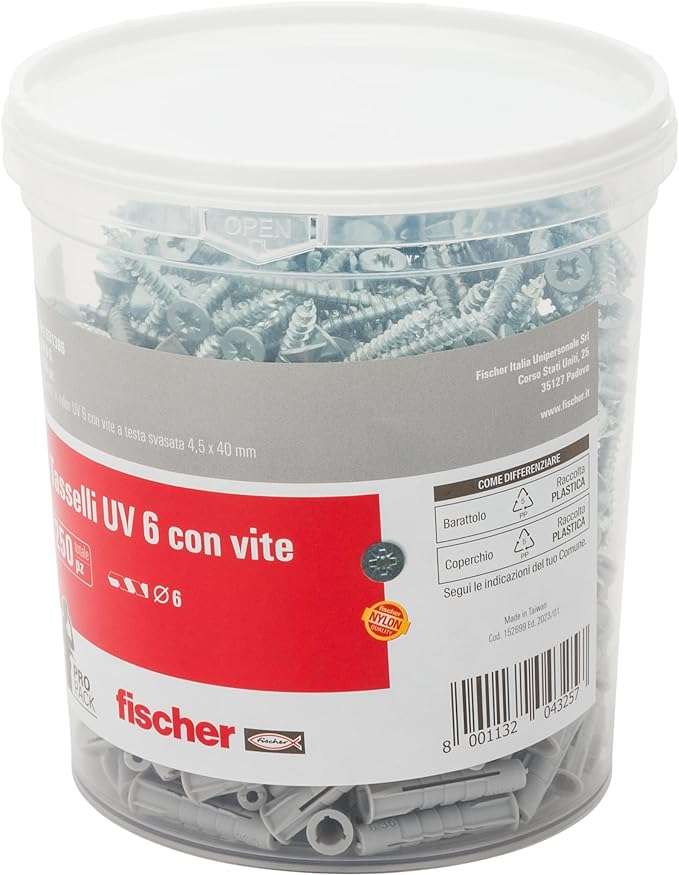 Tassello in nylon con viti tassello in nylon universale D. 6mm, 250 pz - FISCHER