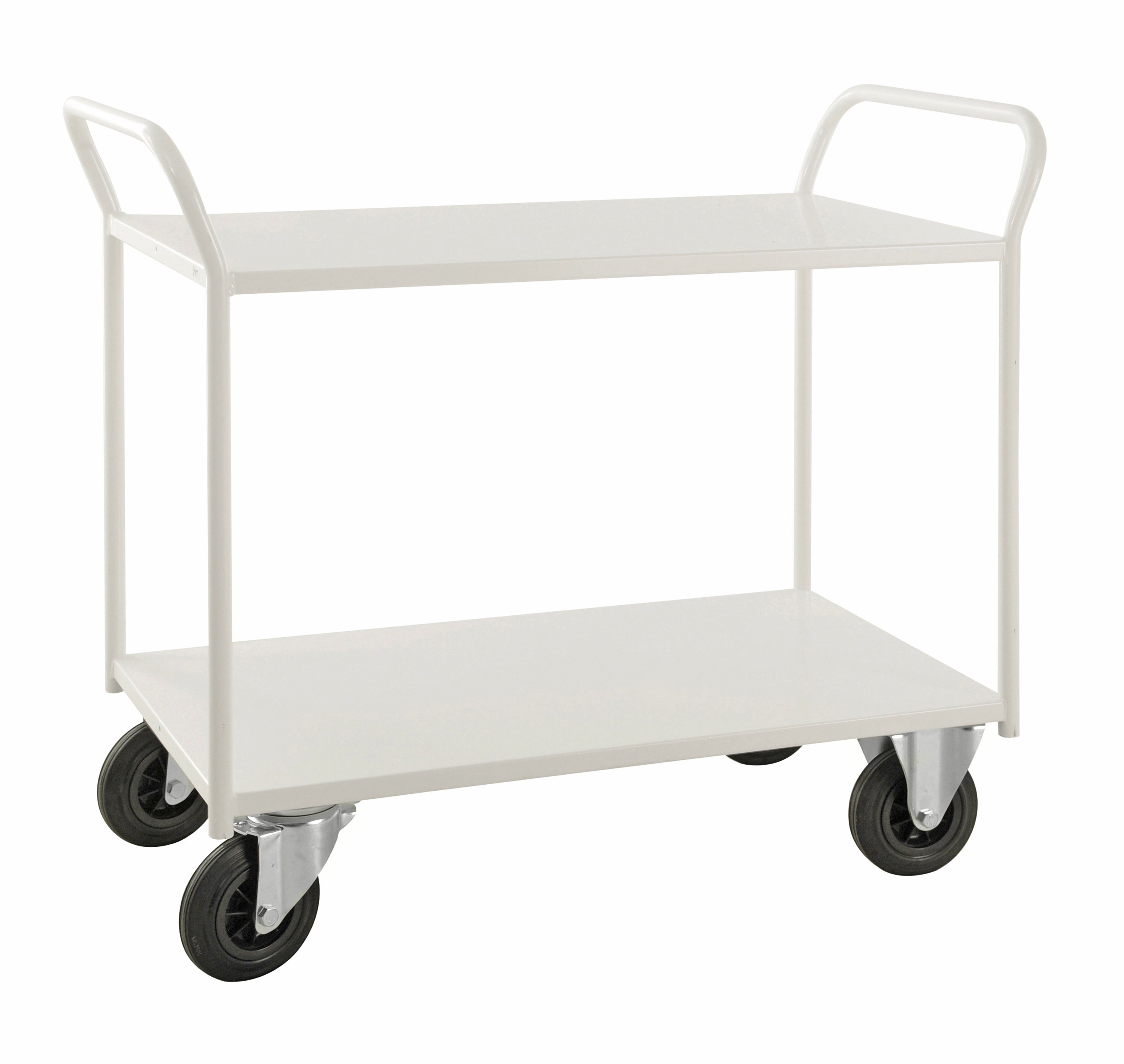 Carrello robusto in lamiera 2 ripiani Bianco con freno - KM4168B Kongamek