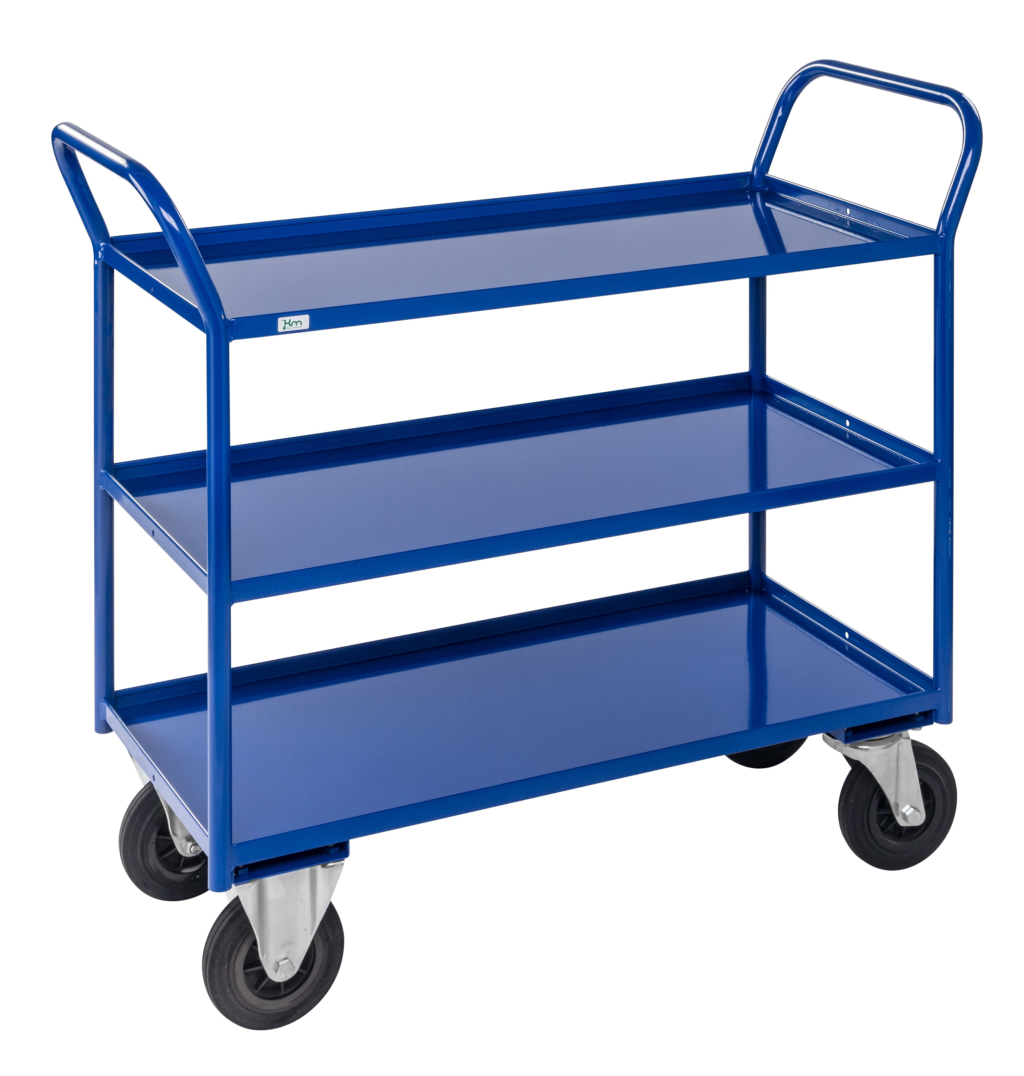 Carrello robusto in lamiera 3 ripiani Blu con freno - KM4134-BB Kongamek