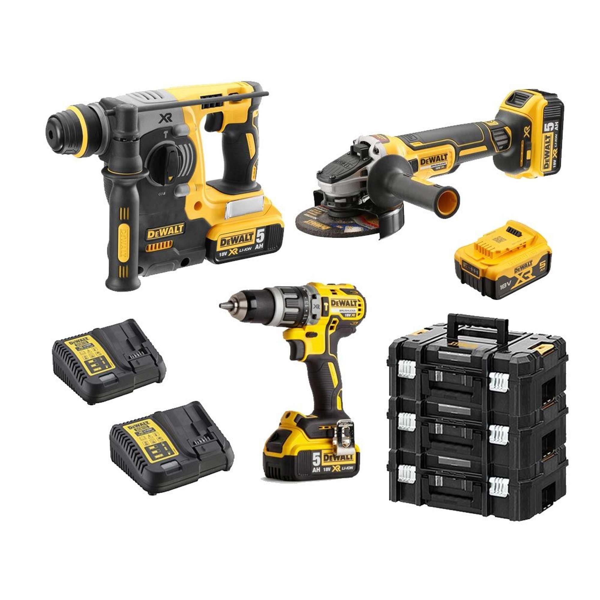 Kit Tassellatore + Avvitatore + Smerigliatrice 4 Batterie 2 Caribatterie Dewalt