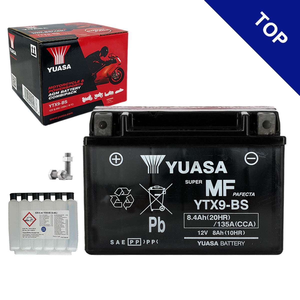 Batteria per moto e scooter sigillata con acido incluso 12V 8Ah - YUASA YTX9-BS