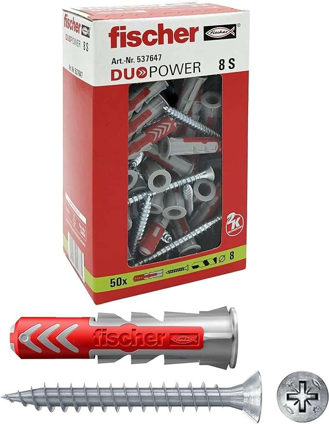 Tassello universale bi-materiale duopower 8x40 con viti confezione 50 pz FISCHER