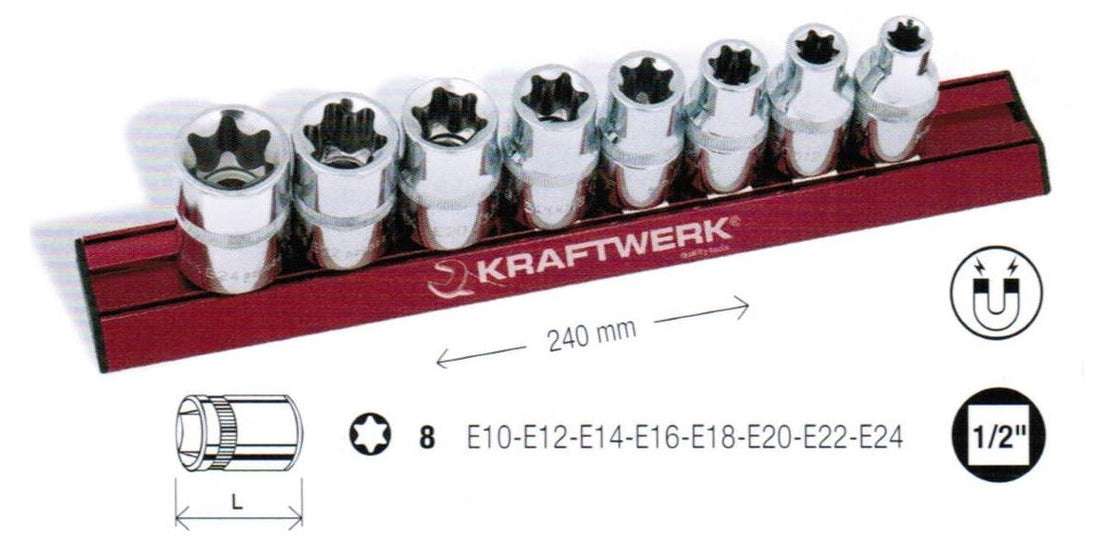 Serie 8 pz.chiavi a bussola TORX esterno da 1/2" - 320099 - Kraftwerk