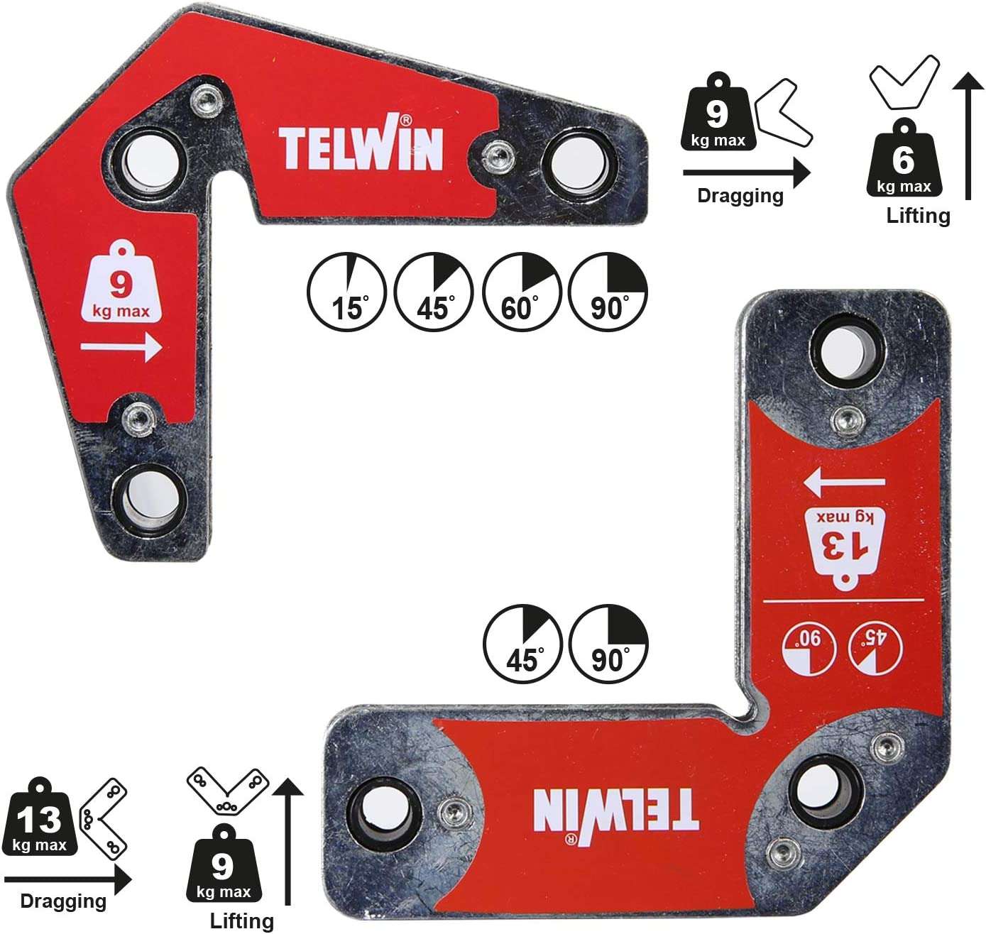 Kit posizionatori magnetici Multiuso, 9-13 kg 2 PZ BL - Telwin - 804131