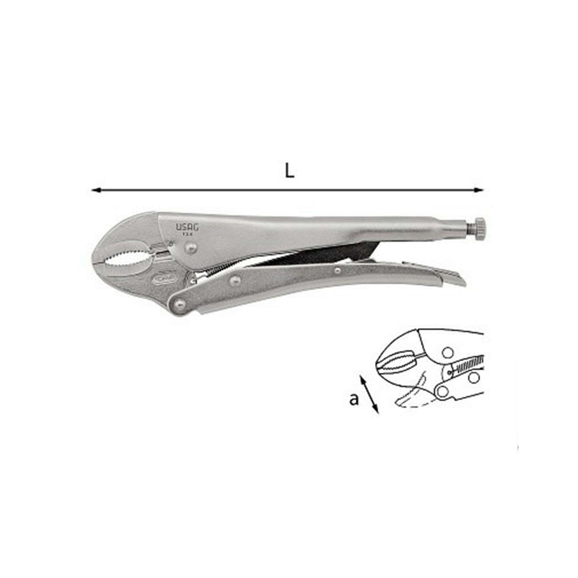 Pinze regolabili L. 250mm autobloccanti con ganasce concave a 42mm - Usag 134