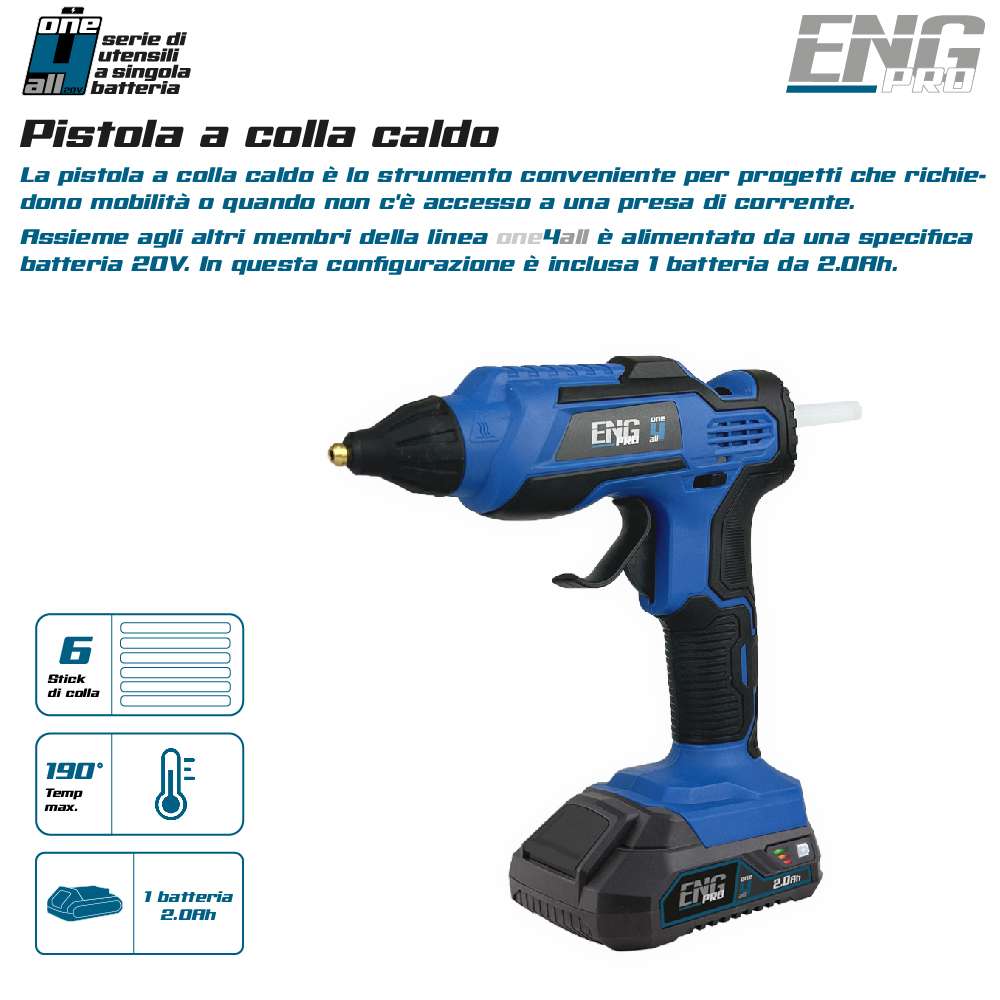 Pistola per colla a caldo Linea professionale ONE4ALL 20V ENGPRO 1B20-PC00