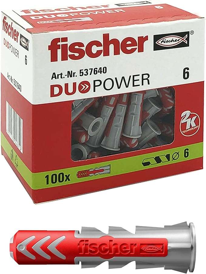 Tassello universale bi-materiale duopower 6x30, confezione 100 tasselli FISCHER