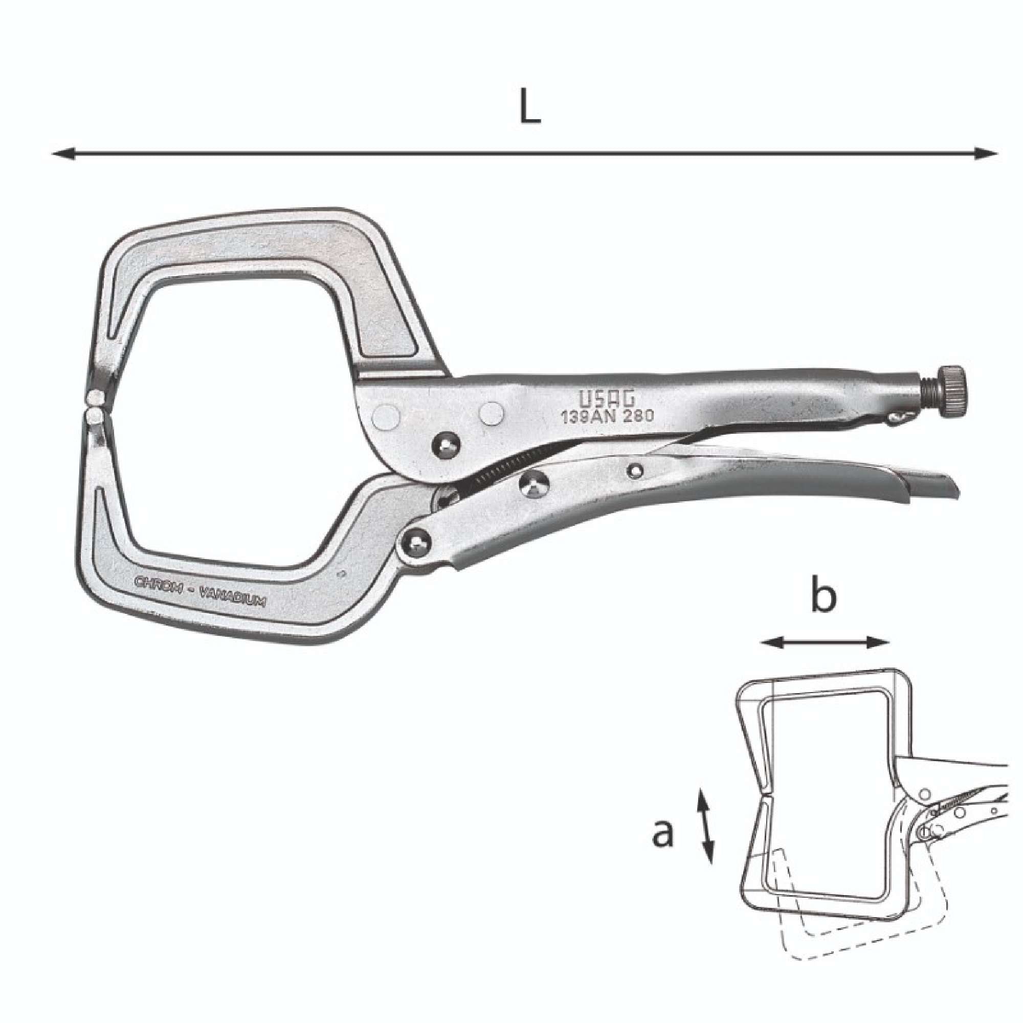 Pinza regolabile autobloccante con gansce a collo di cigno 280mm - Usag 139 AN U01390004